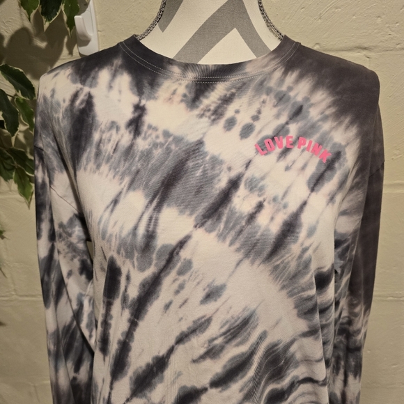 Victorias Secret PINK T Shirt Womens XSmall Tie Dye Gray Long Sleeve Open Back. - Picture 2 of 13